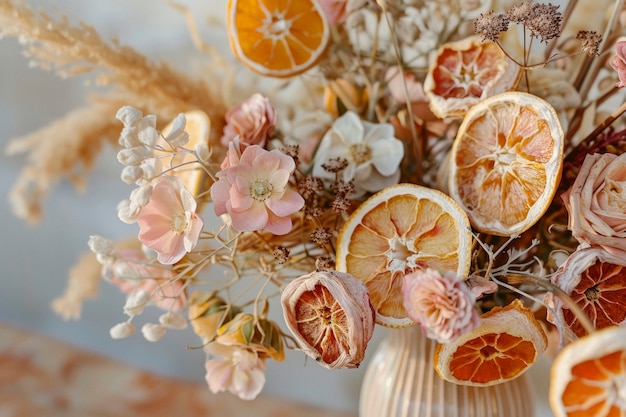 Kostenloses Foto dekorative anordnung mit getrockneten früchten und blumen