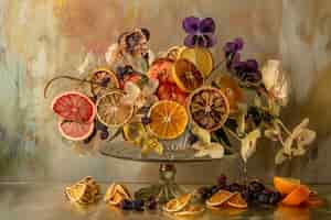 Kostenloses Foto dekorative anordnung mit getrockneten früchten und blumen