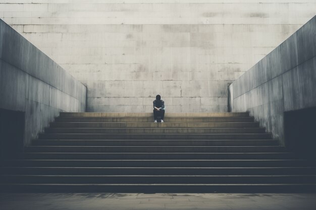 Deprimierte Person steht auf der Treppe