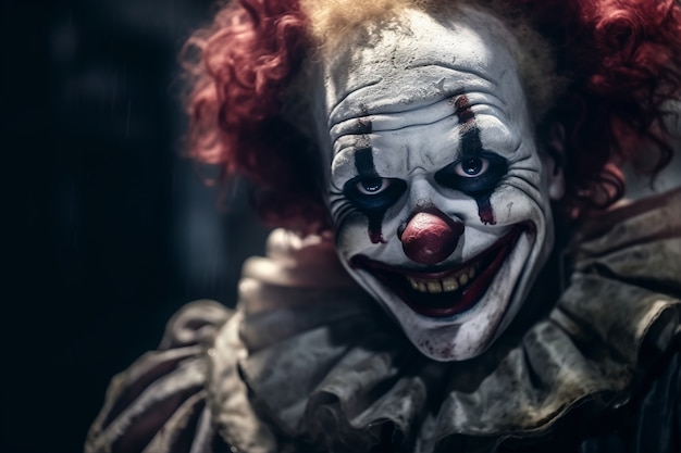 Der Anblick eines schrecklichen Clowns mit beängstigendem Make-up