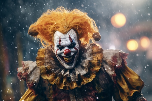 Der Anblick eines schrecklichen Clowns mit beängstigendem Make-up