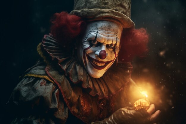 Der Anblick eines schrecklichen Clowns mit beängstigendem Make-up