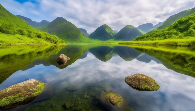 Der idyllische Berggipfel spiegelt die natürliche Schönheit in einer ruhigen, von KI generierten Szene wider