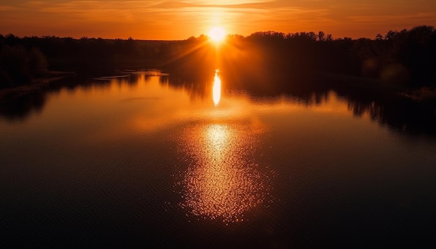 Kostenloses Foto der lebendige sonnenuntergang spiegelt sich in der ruhigen, von ki erzeugten wasserszene wider