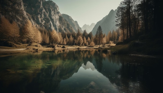 Kostenloses Foto der majestätische berggipfel spiegelt sich in einem ruhigen, von der ki erzeugten teich wider