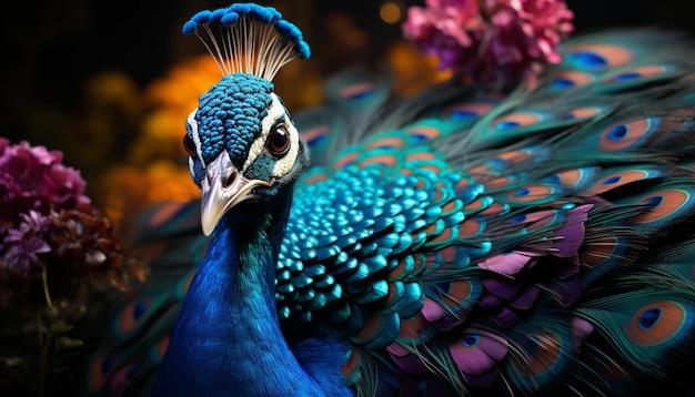 Kostenloses Foto der majestätische pfau zeigt in der natur lebendige farben, die durch künstliche intelligenz erzeugt werden