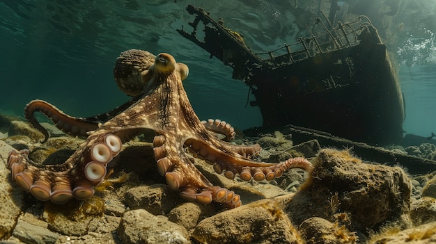 Kostenloses Foto der oktopus in seinem natürlichen unterwasserlebensraum