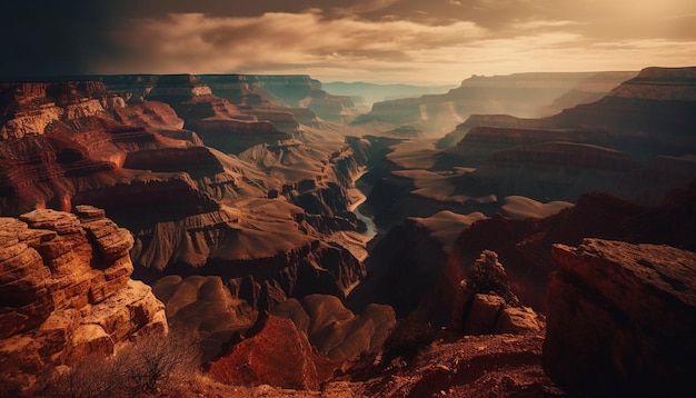 Kostenloses Foto der panorama-sonnenuntergang malt die majestätische berglandschaft mit ehrfurcht, die von der ki erzeugt wird