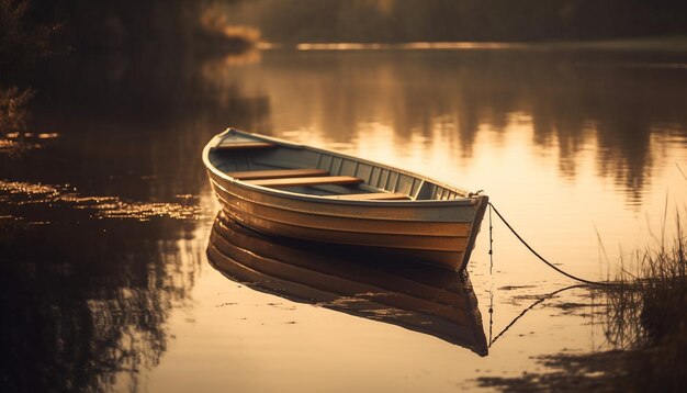 Der ruhige Sonnenuntergang auf dem Teichruderboot spiegelt die von KI erzeugte Schönheit wider