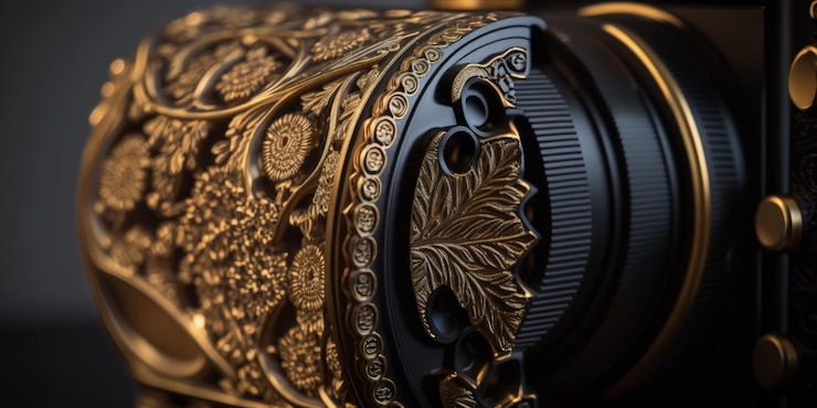 Kostenlose Foto detaillierte nahaufnahme antike surreale alte luxus-goldkamera generative ai
