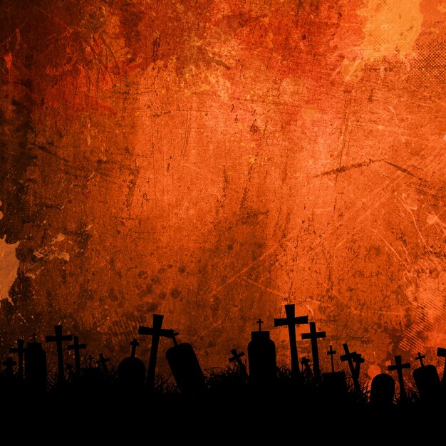 Detaillierte Orange Grunge Hintergrund für Halloween mit Friedhof