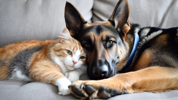 Kostenlose Foto die ansicht, dass katzen und hunde freunde sind