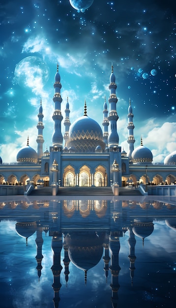 Die Architektur des Moscheegebäudes in der Nacht