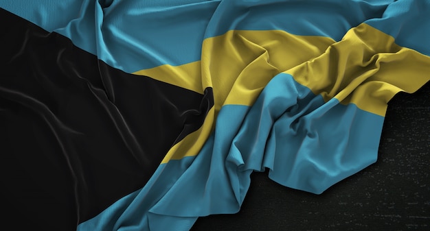 Die Bahamas-Flagge, die auf dunklem Hintergrund verstreut ist 3D Render