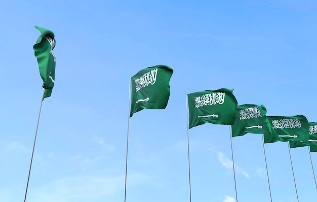 Kostenloses Foto die flagge saudi-arabiens weht vor blauem himmel