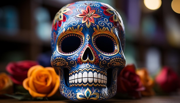 Kostenloses Foto die mexikanische kultur feiert den tag der toten mit gruseligen dekorationen, die durch künstliche intelligenz erzeugt werden
