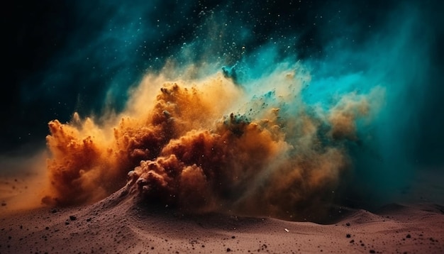 Die Milchstraßengalaxie beleuchtet den Nachthimmel, Wellen krachen auf Sand, erzeugt von KI