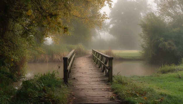 Die nassen Blätter des ruhigen Herbstwaldes spiegeln die von der KI erzeugte Schönheit wider