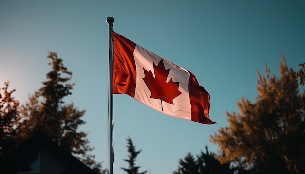 Die patriotische kanadische Flagge weht im Wind, der von der KI erzeugt wird