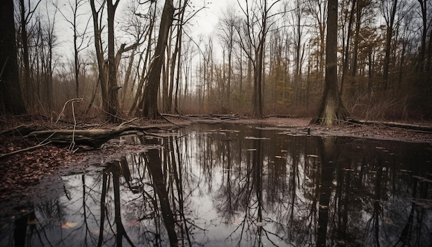 Kostenloses Foto die ruhige szene des waldes im herbst ist atemberaubend, erzeugt durch ki