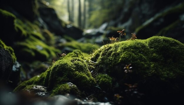 Die Schönheit des grünen Waldwachstums in der Ruhe der Natur wird durch KI erzeugt