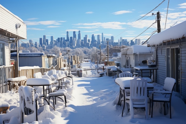 Kostenloses Foto die stadt ist von extremem wetter mit schnee bedeckt