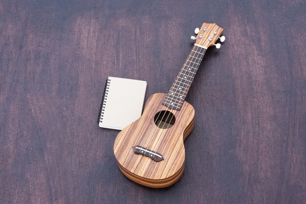 Die Ukulele mit dem Notizbuch