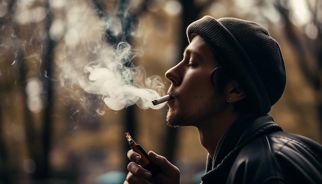 Die ungesunde Angewohnheit von Männern zu rauchen, aufgenommen in einem von KI generierten Porträt