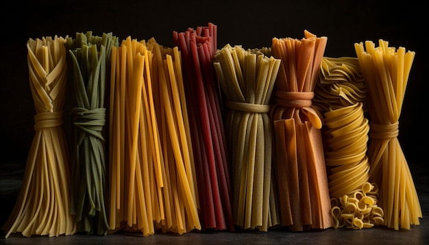 Kostenloses Foto die variation italienischer pasta erzeugt ein farbenfrohes stillleben, das von ki generiert wird