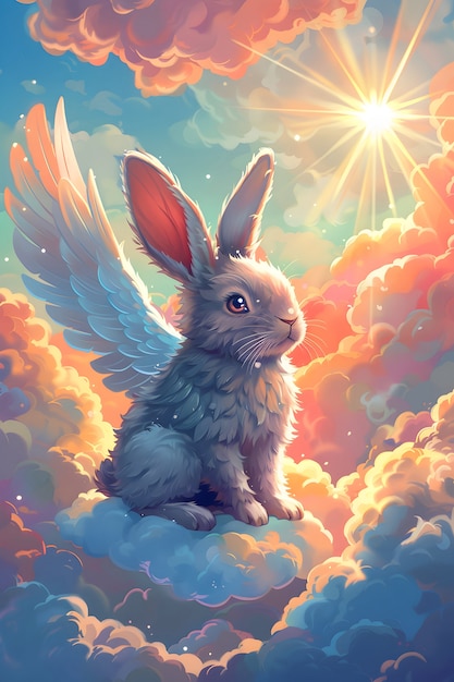 Kostenloses Foto digital art portrait of adorable pet in heaven