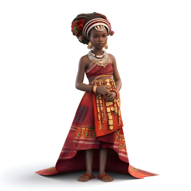 Kostenloses Foto digitale 3d-darstellung einer afrikanischen frau mit traditioneller kleidung isoliert auf weißem hintergrund