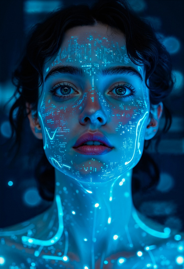 Digitale Frau in einer futuristischen Welt