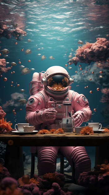 Kostenloses Foto digitale kunst des astronautentauchens