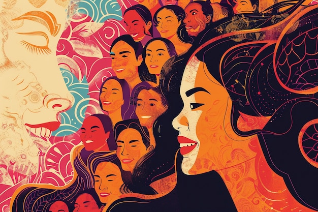 Digitale Kunst für die Feier des internationalen Frauentages und die Rechte der Frauen