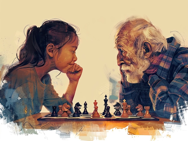 Digitale Kunst-Szene mit Menschen, die Schach spielen