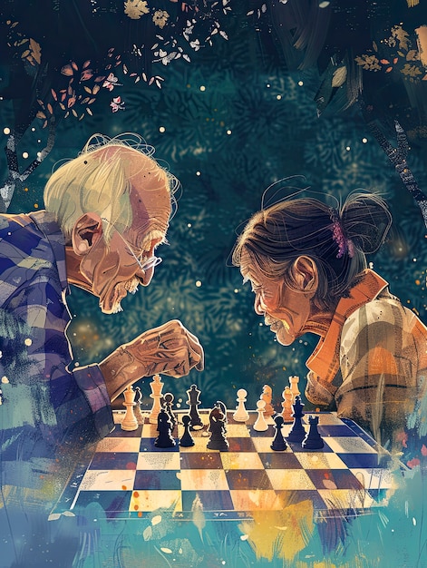 Digitale Kunst-Szene mit Menschen, die Schach spielen