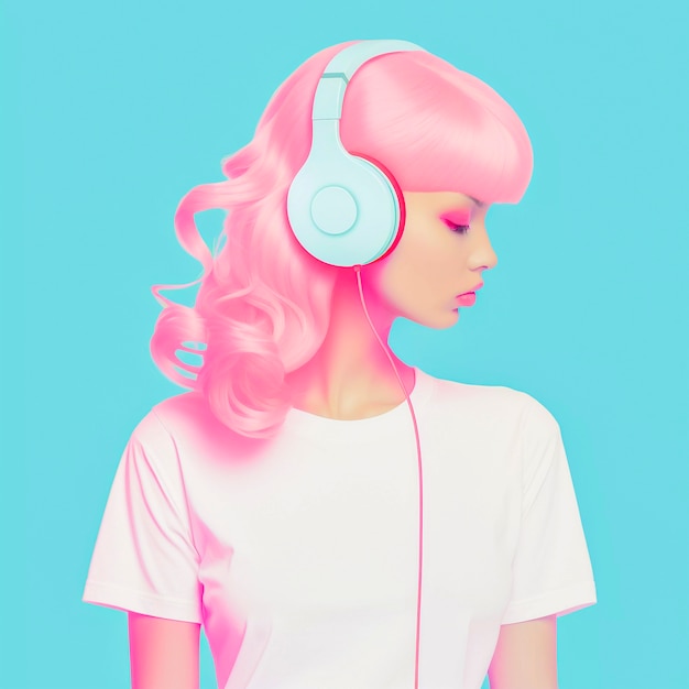 Kostenloses Foto digitales kunstporträt einer person, die musik mit kopfhörern hört