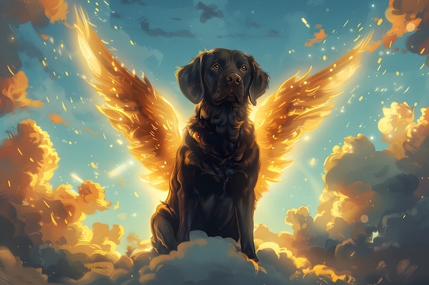 Digitales Kunstporträt eines entzückenden Haustieres im Himmel
