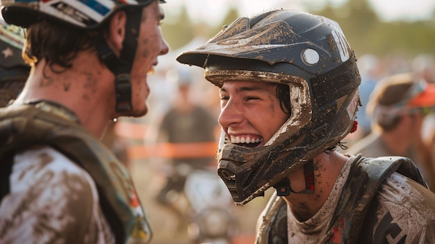 Dirt-Bike-Fahrer, der an Rennen und Rennstrecken teilnimmt, um den Abenteuerspann mit dem Motorrad zu genießen