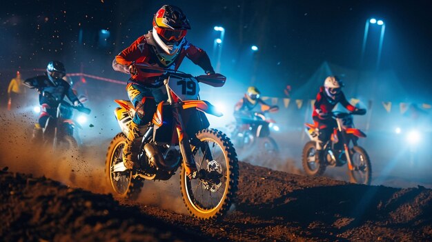 Dirt-Bike-Fahrer, der an Rennen und Rennstrecken teilnimmt, um den Abenteuerspann mit dem Motorrad zu genießen