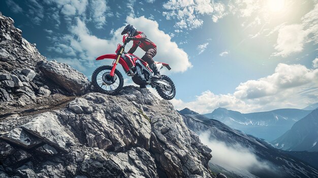 Dirt-Bike-Fahrer, der an Rennen und Rennstrecken teilnimmt, um den Abenteuerspann mit dem Motorrad zu genießen