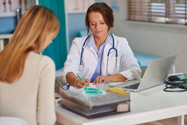 Doktor schreibt ein Rezept für ihre Patientin