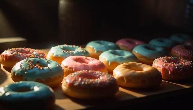 Donut mit Schokoladenglasur und Streuseln, generiert von KI