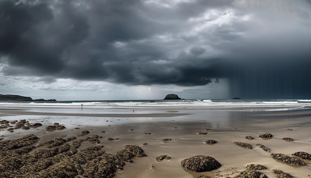 Kostenloses Foto dramatischer himmel über nassem sandsturm, der von ki erzeugt wird