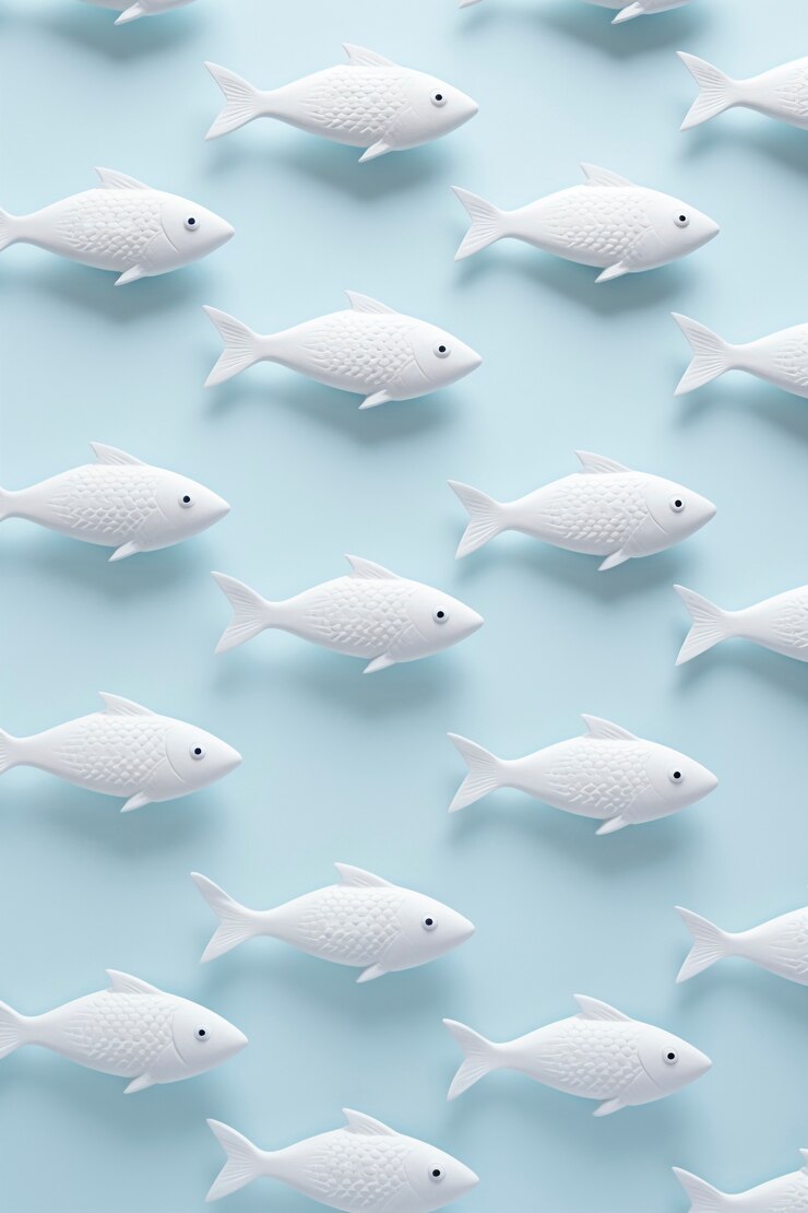 Draufsicht 3D blauer Fisch im Studio