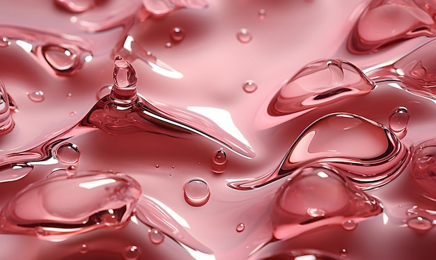 Draufsicht 3D-Darstellung des Wassereffekts auf einer rosa glänzenden Oberfläche