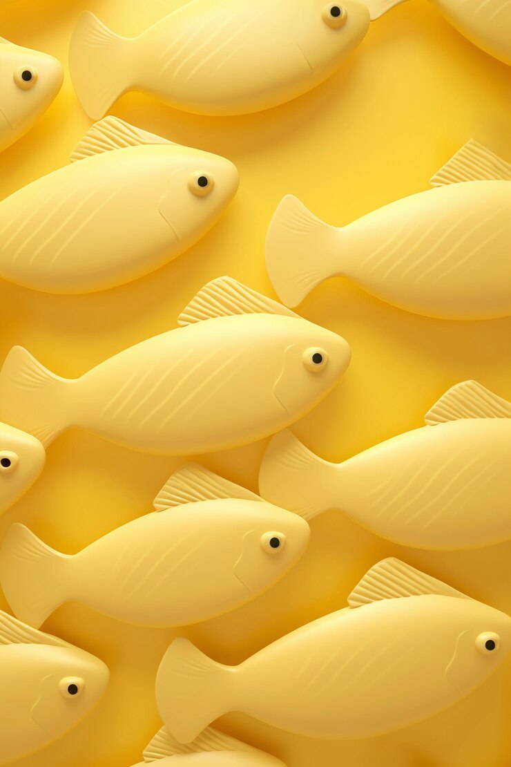 Draufsicht 3D goldener Fisch im Studio