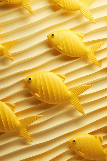 Draufsicht 3D goldener Fisch im Studio
