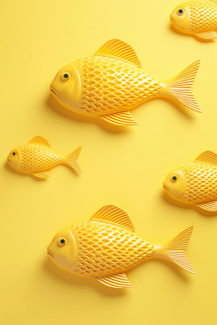Draufsicht 3D goldener Fisch im Studio
