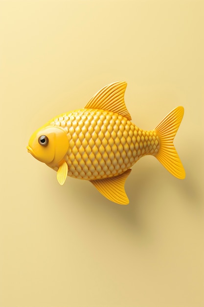 Draufsicht 3D goldener Fisch im Studio